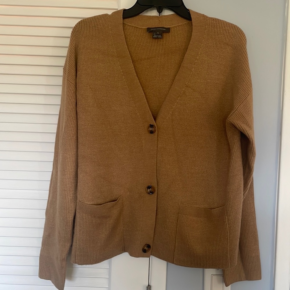 French Connection cardigan, size large, loose fitting, tan color, new w/o tag